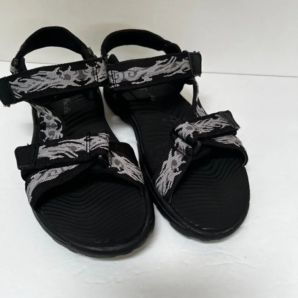 Ocean Pacific Black/Grey Sandals Adjustable Hook & Loop Straps Men's‎ Size 8
